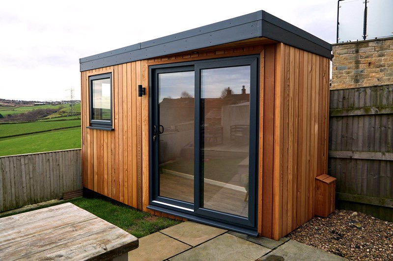Bespoke chamfered corner garden office in Stainland